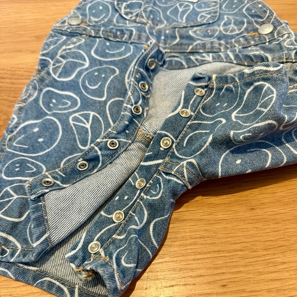 Old Navy Blue Denim Short Overalls with Smile Print - Picture 10 of 10
